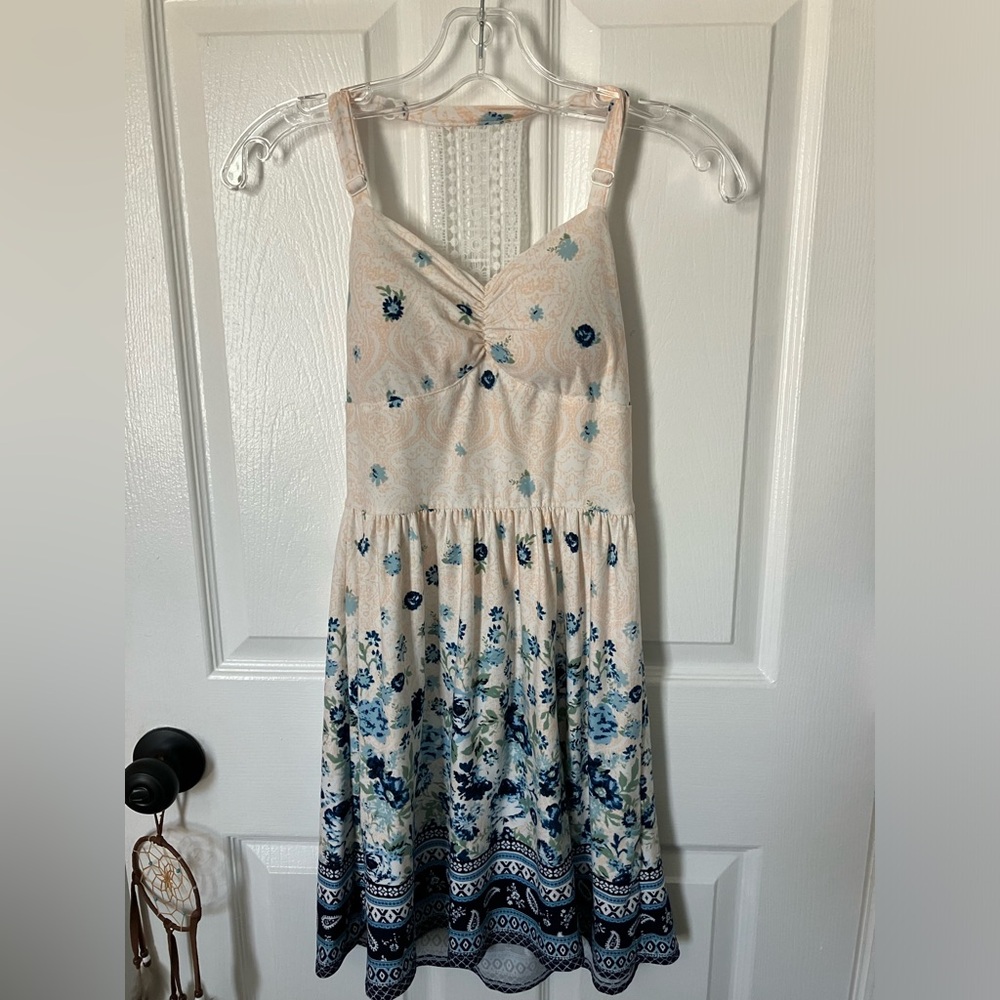 Floral Sun Dress with Blue Accents